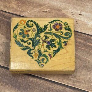 RUBBER STAMPEDE A2377 ORNATE HEART WOOD MOUNTED RUBBER STAMP FLORAL VALENTINE